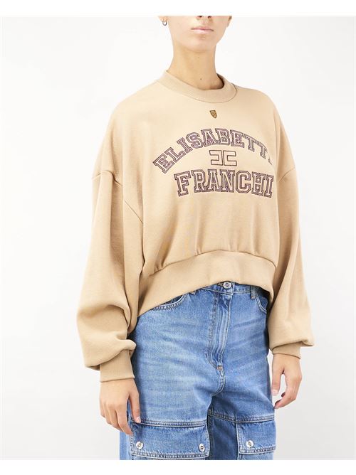 Felpa cropped in cotone con logo college Elisabetta Franchi ELISABETTA FRANCHI | Felpa | MD00346E2032